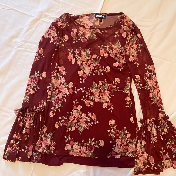 Mesh Flowered Top with Red Tank - Picture 2 of 5